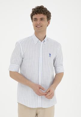 Erkek Açık Mavi Çizgili Beyaz Gömlek - 50282870005