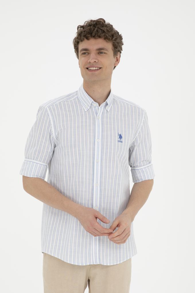 Erkek Açık Mavi Çizgili Beyaz Gömlek