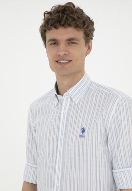 Erkek Açık Mavi Çizgili Beyaz Gömlek - 50282870005