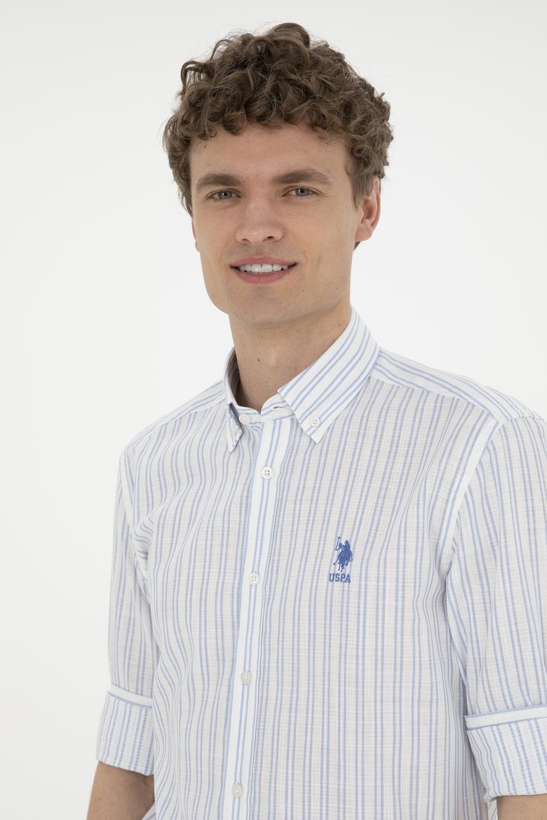 Erkek Açık Mavi Çizgili Beyaz Gömlek - 50282870005