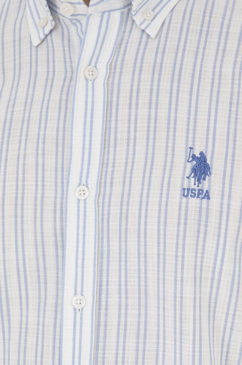 Erkek Açık Mavi Çizgili Beyaz Gömlek