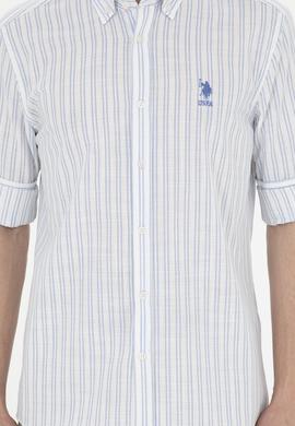 Erkek Açık Mavi Çizgili Beyaz Gömlek - 50282870005