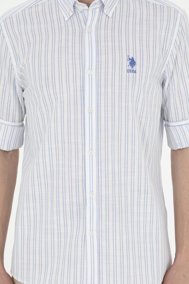 Erkek Açık Mavi Çizgili Beyaz Gömlek - 50282870005