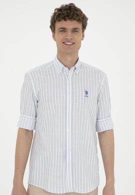 Erkek Açık Mavi Çizgili Beyaz Gömlek - 50282870005