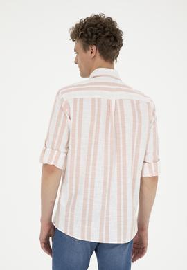 Erkek Somon Çizgili Beyaz Gömlek - 50283347018