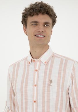 Erkek Somon Çizgili Beyaz Gömlek - 50283347018