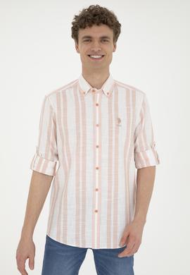 Erkek Somon Çizgili Beyaz Gömlek - 50283347018
