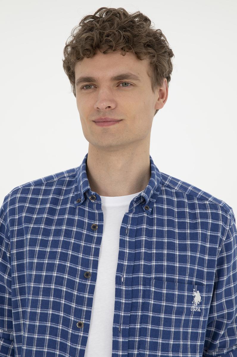 Erkek Kareli Lacivert Gömlek
