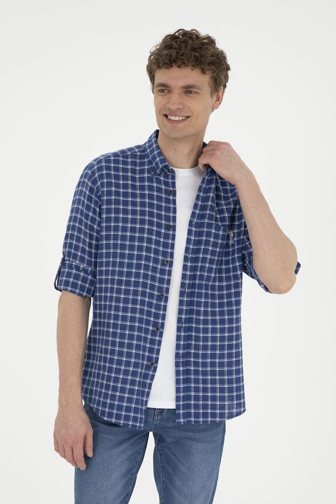 Erkek Kareli Lacivert Gömlek