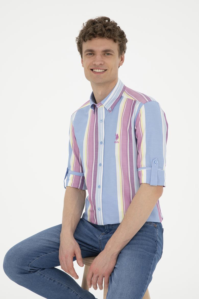 Erkek Saks Uzun Kollu Gömlek