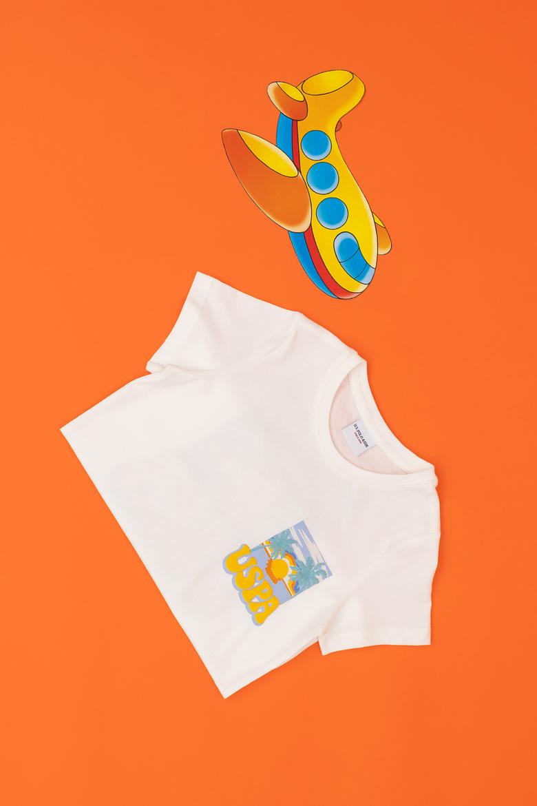 Erkek Çocuk Ekru Bisiklet Yaka Tişört