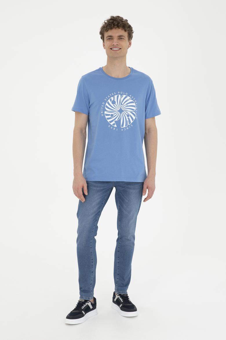 Erkek Regular Fit Bisiklet Yaka Koyu Mavi Tişört - 50282009021