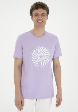 Erkek Regular Fit Bisiklet Yaka Lila Tişört - 50282009038