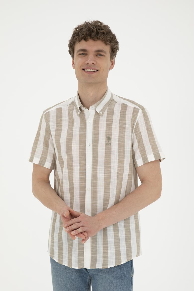 Erkek Haki Kısa Kollu Gömlek