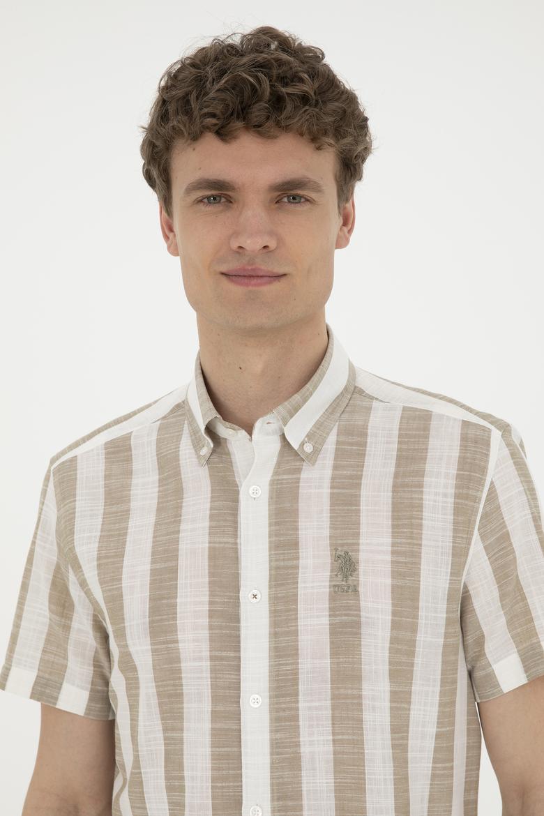 Erkek Haki Kısa Kollu Gömlek - 50282865031