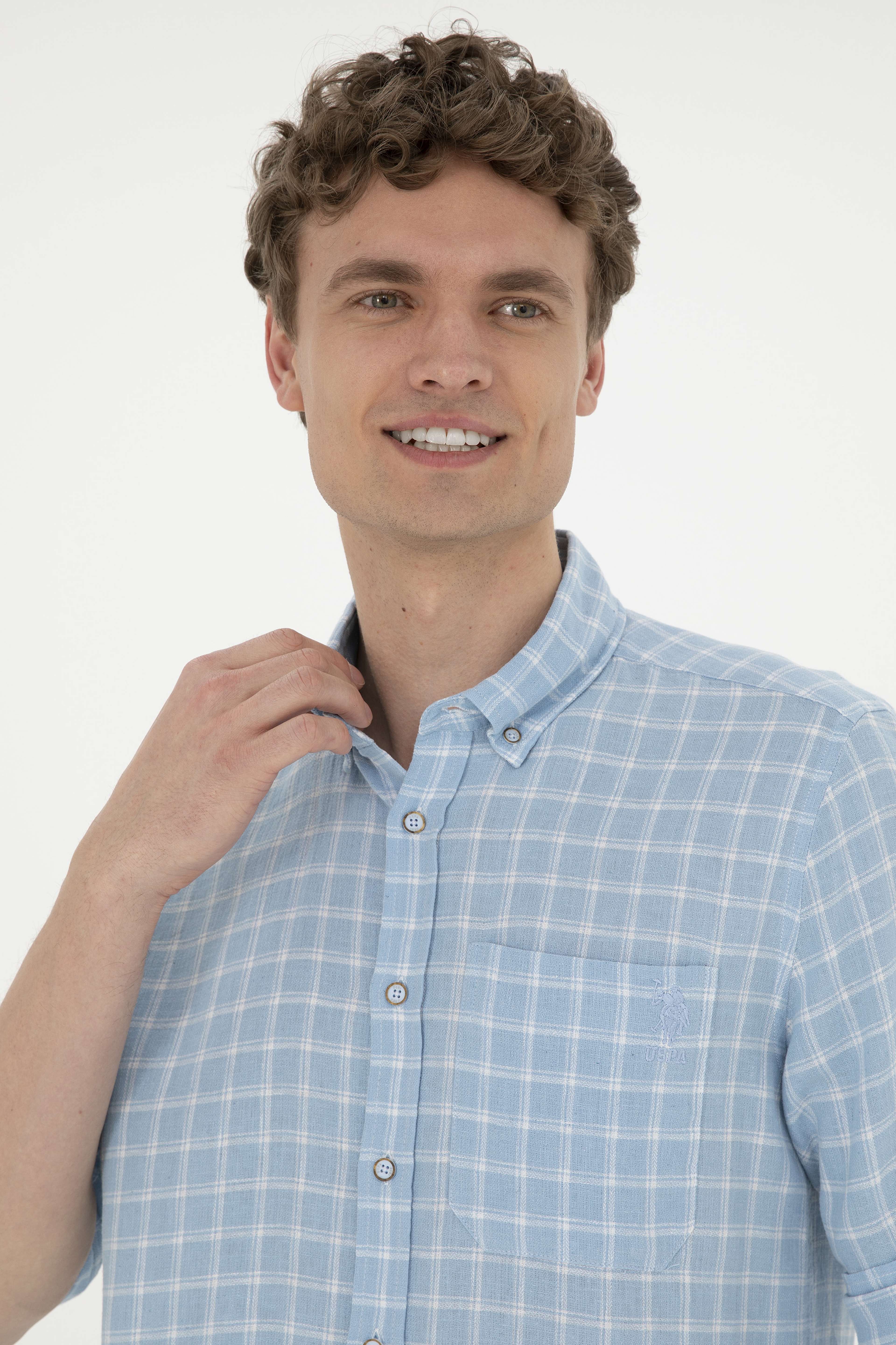 Erkek Kareli Açık Mavi Gömlek - Image 2