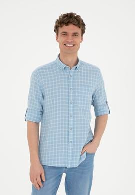 Erkek Kareli Açık Mavi Gömlek - 50283820006