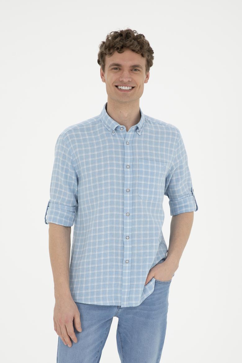Erkek Kareli Açık Mavi Gömlek