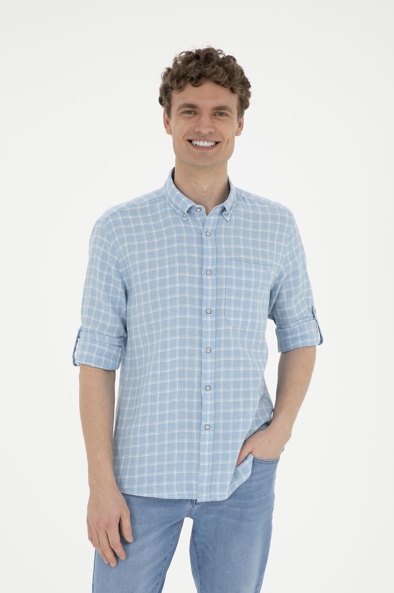 Erkek Kareli Açık Mavi Gömlek