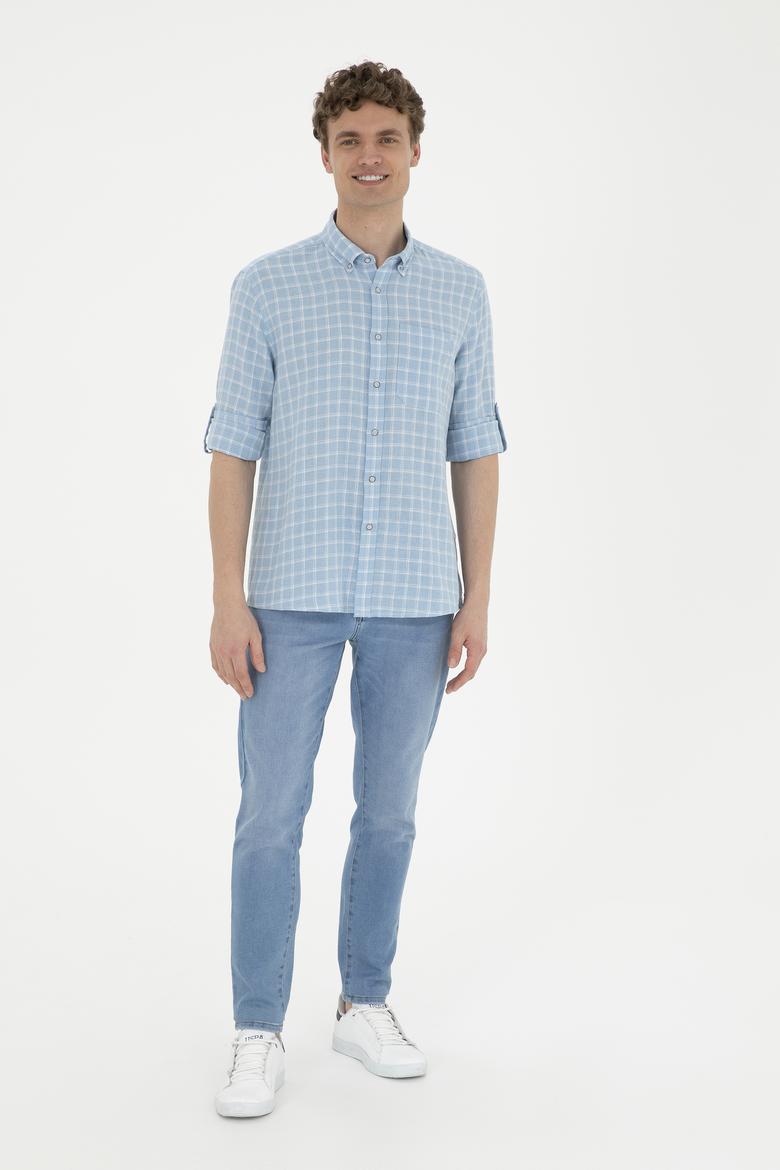 Erkek Kareli Açık Mavi Gömlek - 50283820006