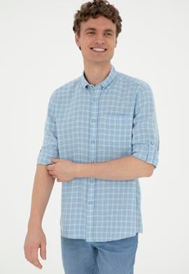 Erkek Kareli Açık Mavi Gömlek - 50283820006