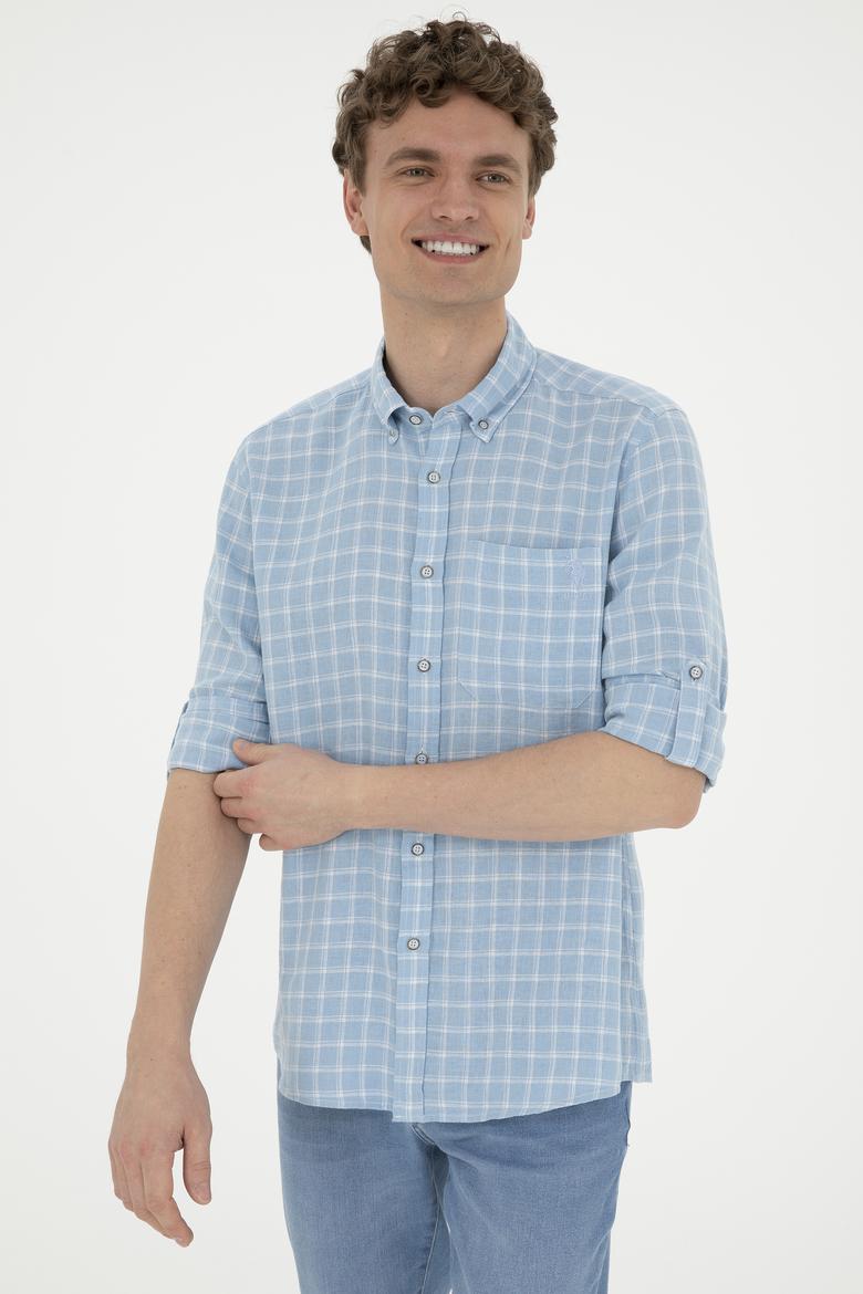 Erkek Kareli Açık Mavi Gömlek - 50283820006