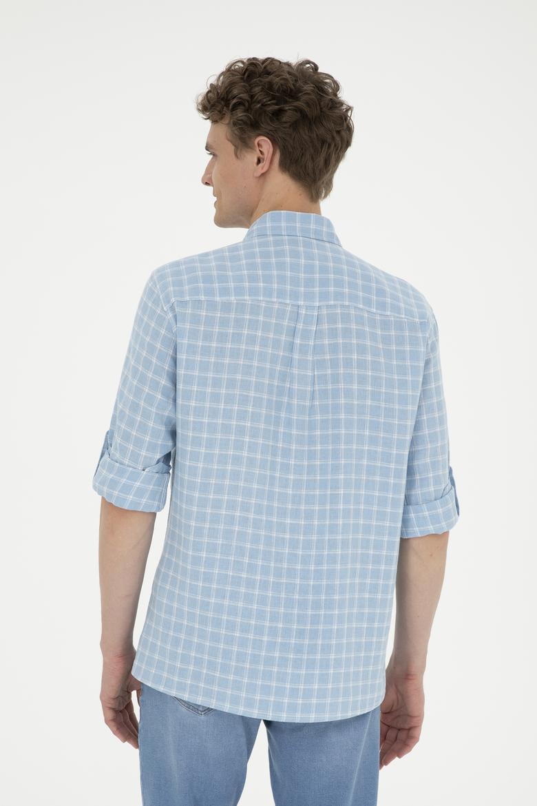 Erkek Kareli Açık Mavi Gömlek - 50283820006