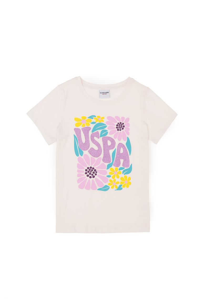 Kız Çocuk Ekru Bisiklet Yaka Tişört - 50283263001