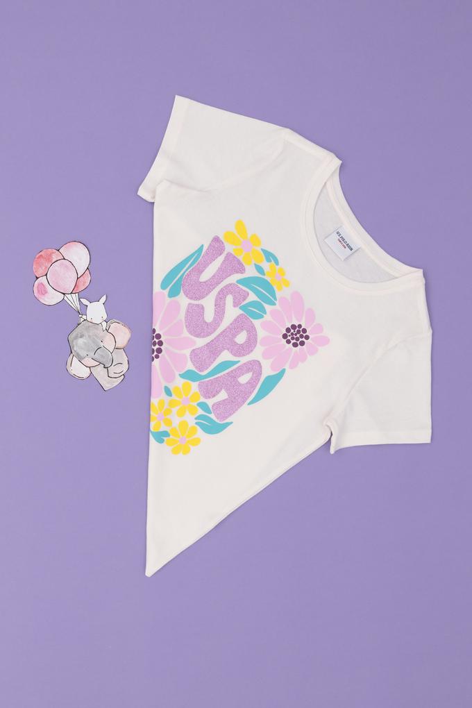 Kız Çocuk Ekru Bisiklet Yaka Tişört