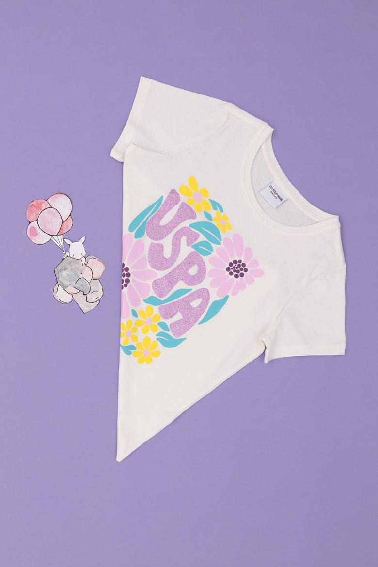 Kız Çocuk Ekru Bisiklet Yaka Tişört