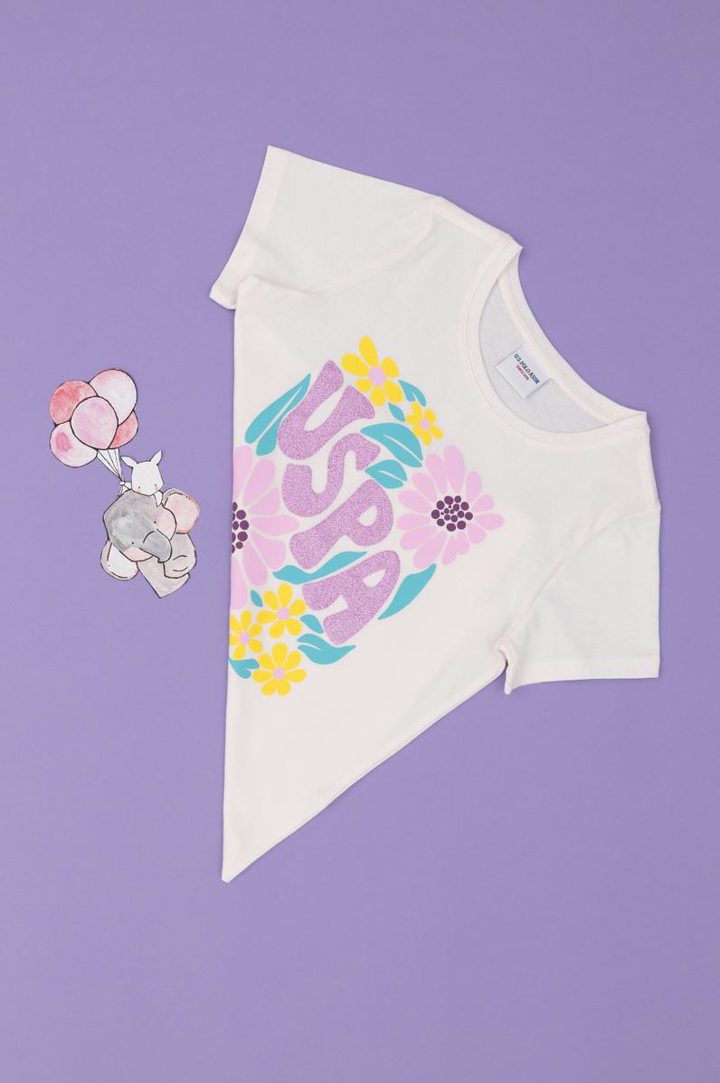 Kız Çocuk Ekru Bisiklet Yaka Tişört