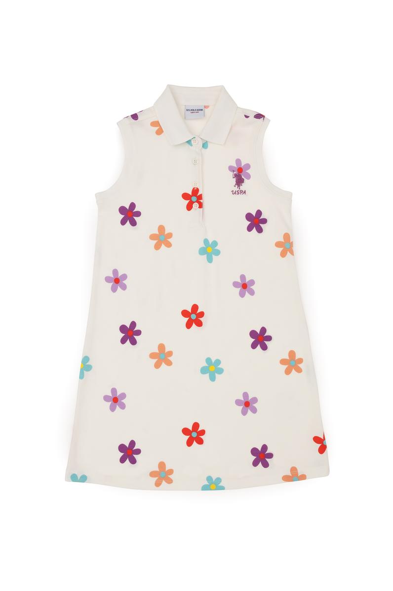 Kız Çocuk Ekru Polo Yaka Örme Elbise