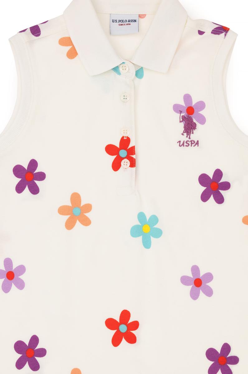 Kız Çocuk Ekru Polo Yaka Örme Elbise