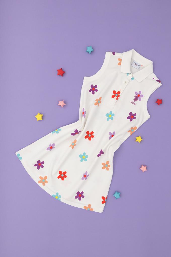 Kız Çocuk Ekru Polo Yaka Örme Elbise