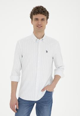 Erkek Yeşil Çizgili Beyaz Gömlek - 50288664015