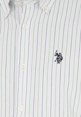 Erkek Yeşil Çizgili Beyaz Gömlek - 50288664015