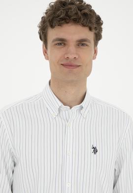 Erkek Yeşil Çizgili Beyaz Gömlek - 50288664015