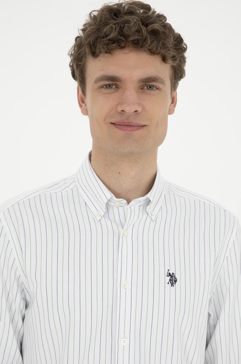 Erkek Yeşil Çizgili Beyaz Gömlek