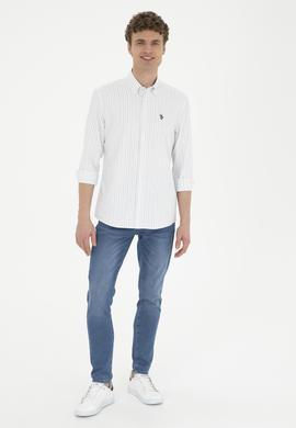 Erkek Yeşil Çizgili Beyaz Gömlek - 50288664015