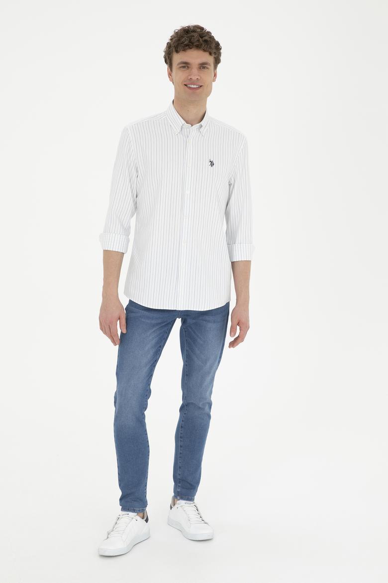 Erkek Yeşil Çizgili Beyaz Gömlek - 50288664015