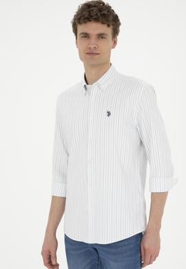 Erkek Yeşil Çizgili Beyaz Gömlek - 50288664015