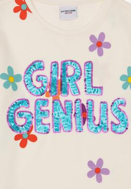 Kız Çocuk Ekru Bisiklet Yaka Tişört - 50283247003