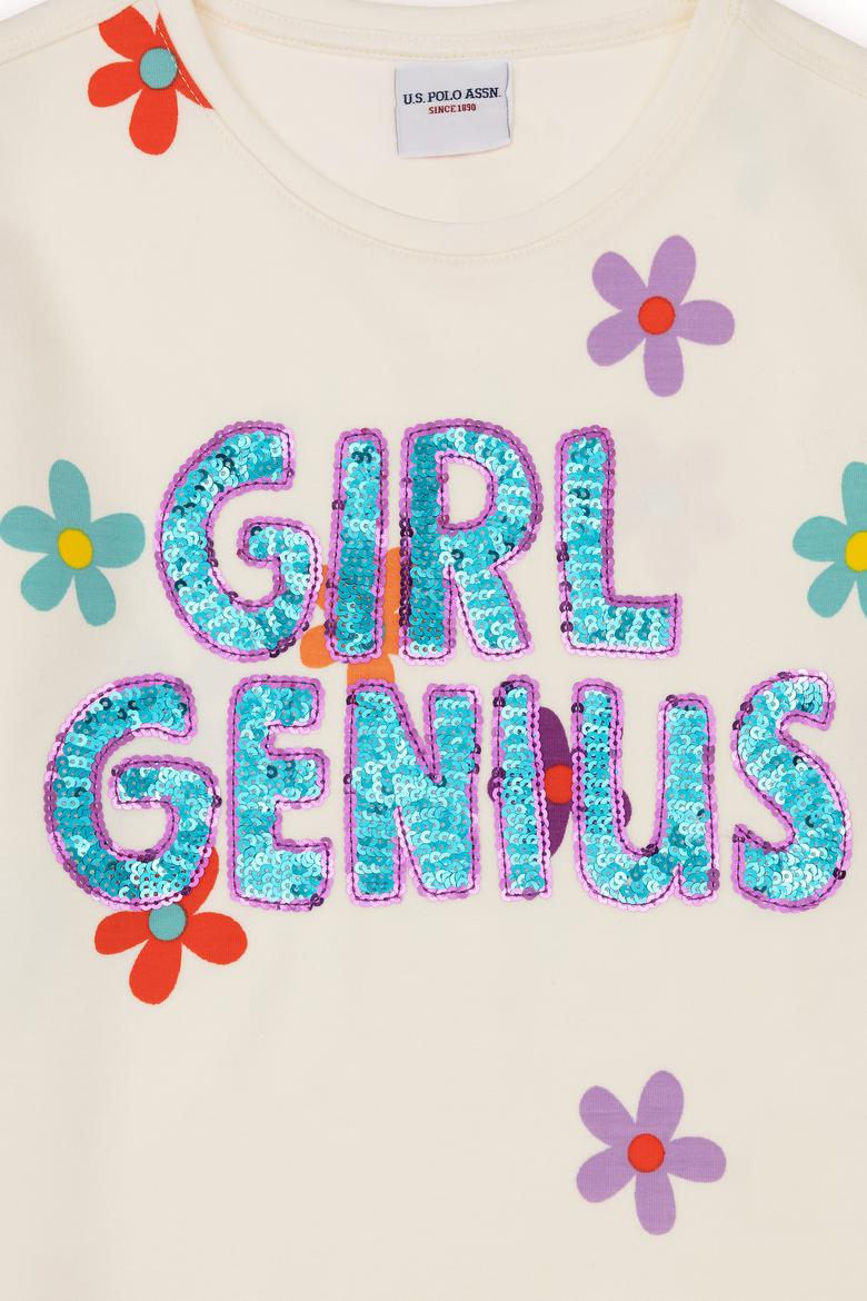 Kız Çocuk Ekru Bisiklet Yaka Tişört - 50283247003