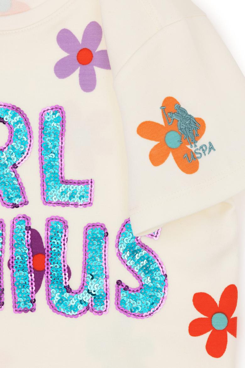 Kız Çocuk Ekru Bisiklet Yaka Tişört - 50283247003