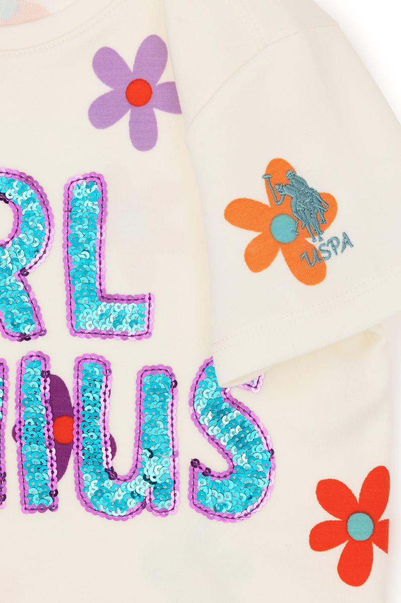 Kız Çocuk Ekru Bisiklet Yaka Tişört