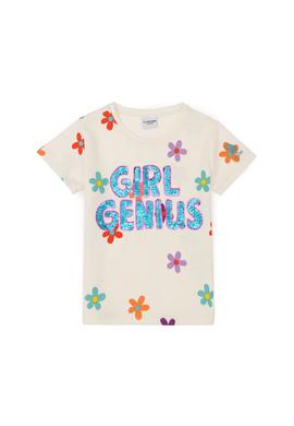 Kız Çocuk Ekru Bisiklet Yaka Tişört - 50283247003