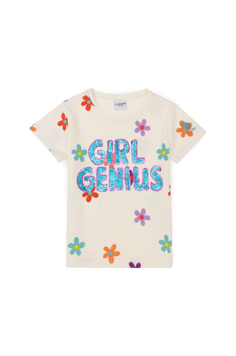 Kız Çocuk Ekru Bisiklet Yaka Tişört