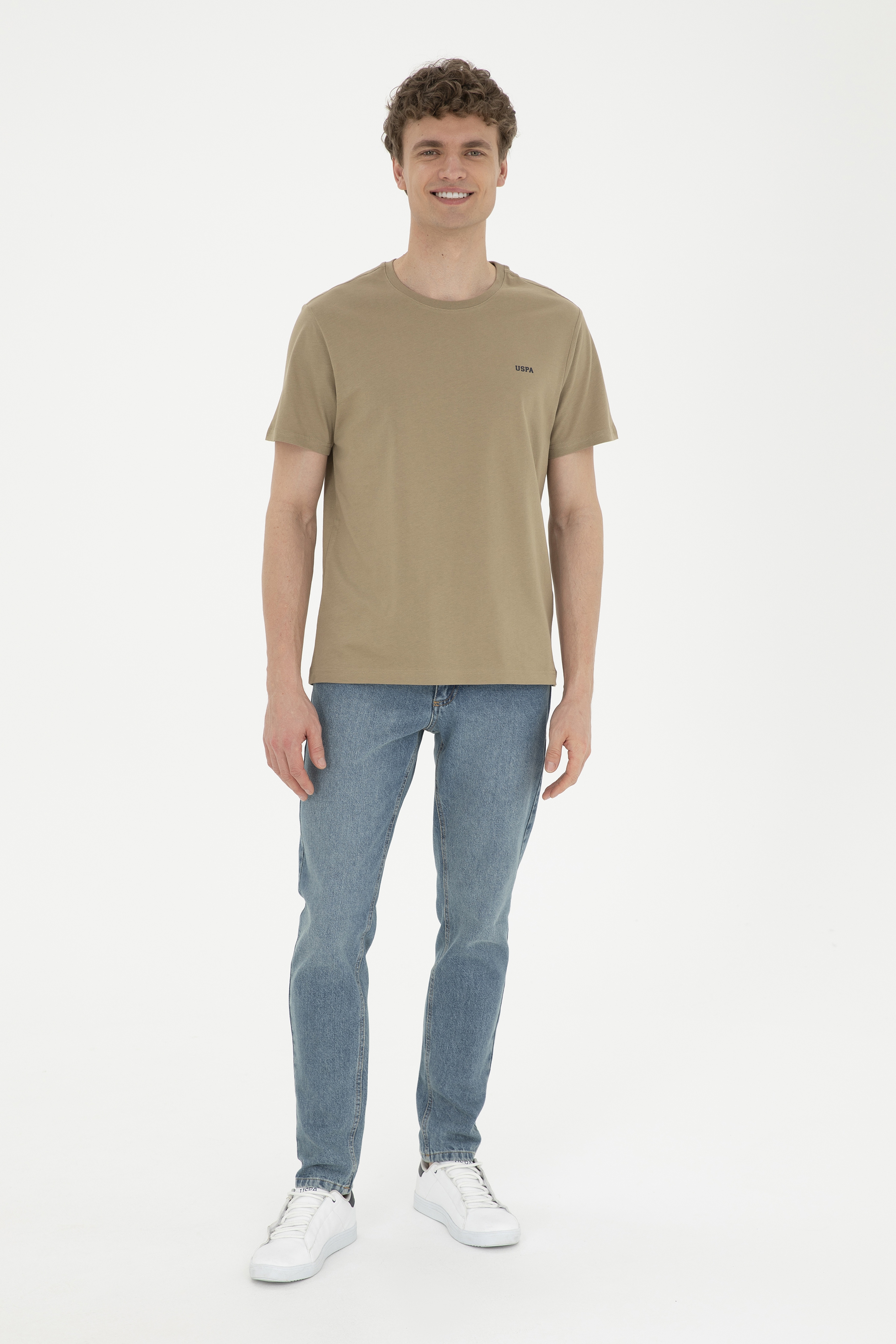 Erkek Regular Fit Bisiklet Yaka Haki Basic Tişört - Image 4