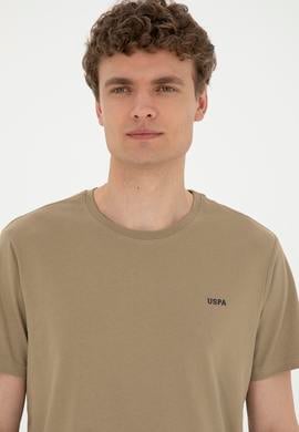 Erkek Regular Fit Bisiklet Yaka Haki Basic Tişört - 50284640154