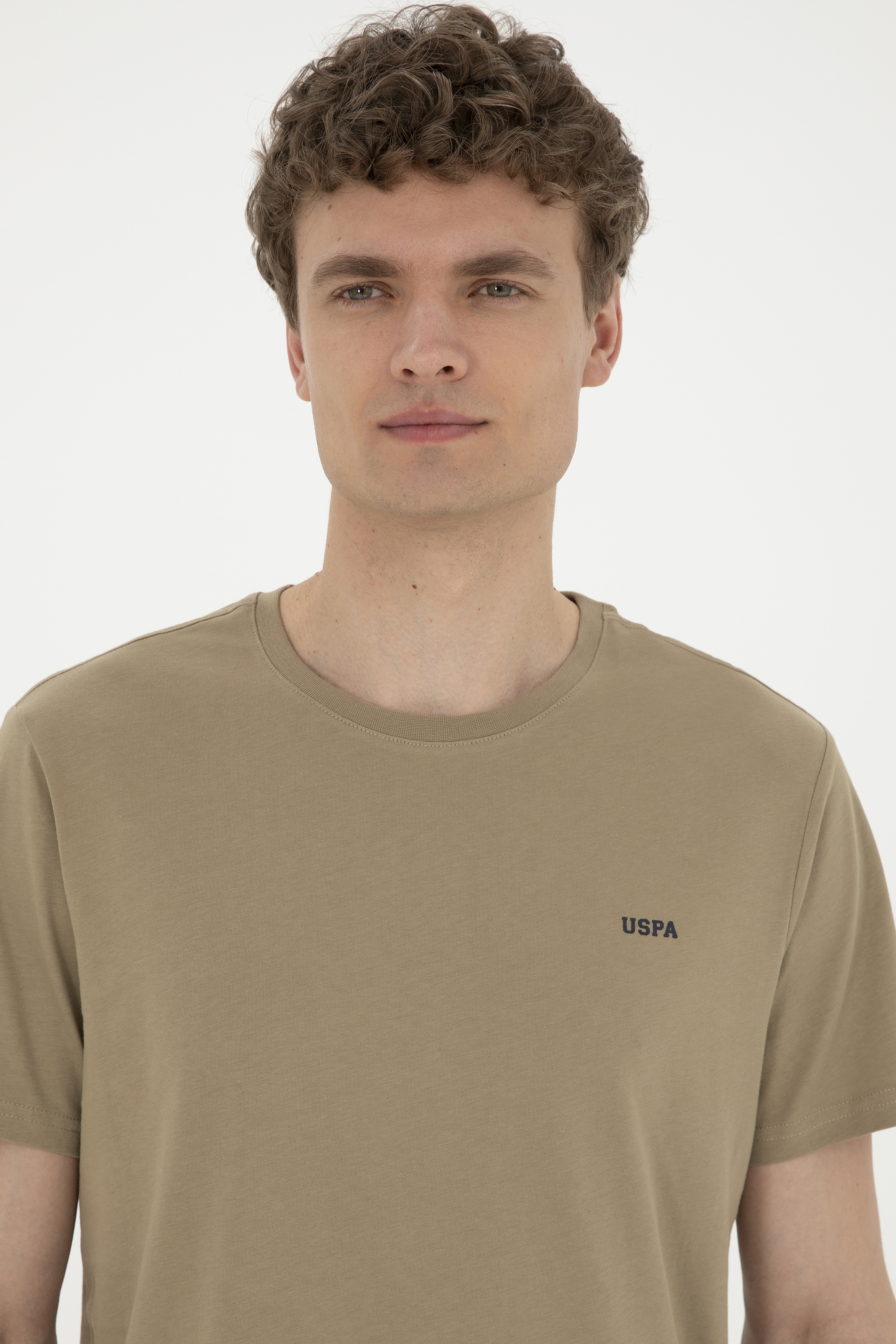 Erkek Regular Fit Bisiklet Yaka Haki Basic Tişört - Image 2